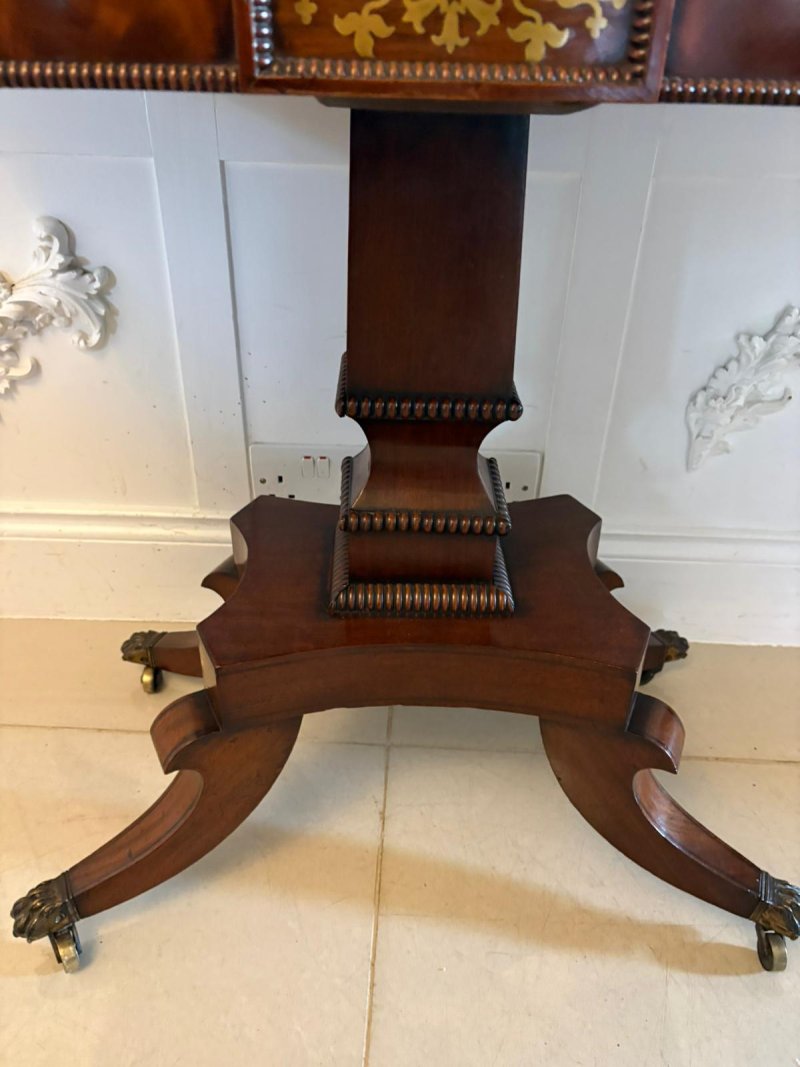 Antique English Regency Mahogany Brass Inlaid Fold Over Console Card Table - Image 6